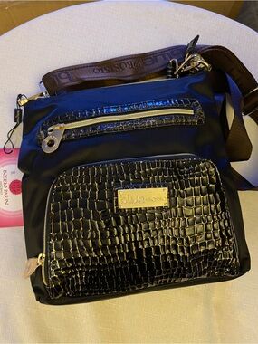 Black Crossbody with Croc-Embossed Pocket
